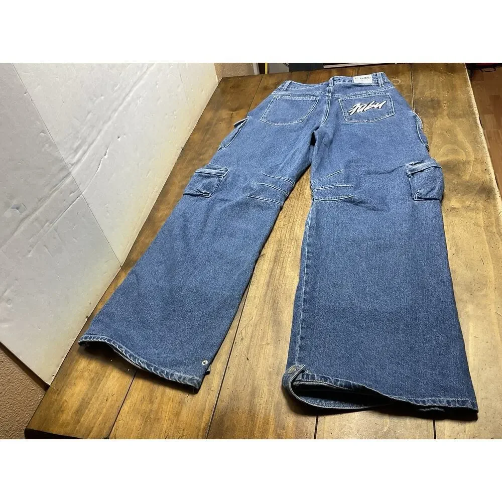 Forever 21 FUBU Denim Cargo Jeans Baggy Y2K Wide Leg Skater Womens Medium 28x31 - Picture 9 of 16